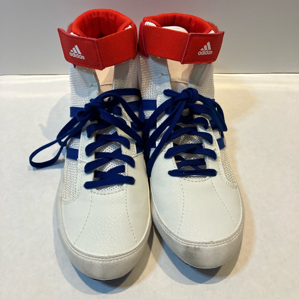 Adidas White and Red High-Top wrestling shoes